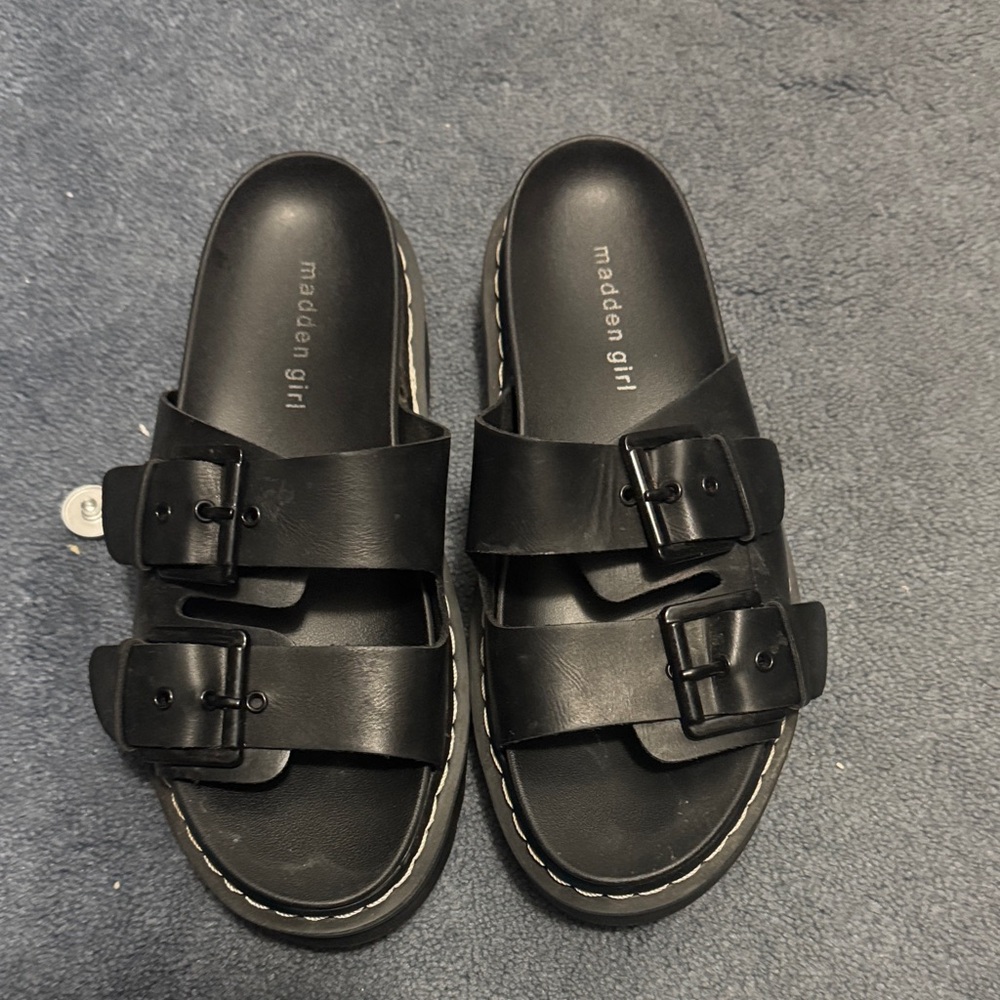 Madden Girl Black Double Buckle Slides